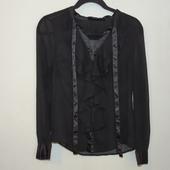 The Limited Tops - The Limited Sheer Black Ruffle Blouse Button Up Shirt Women's Size XS